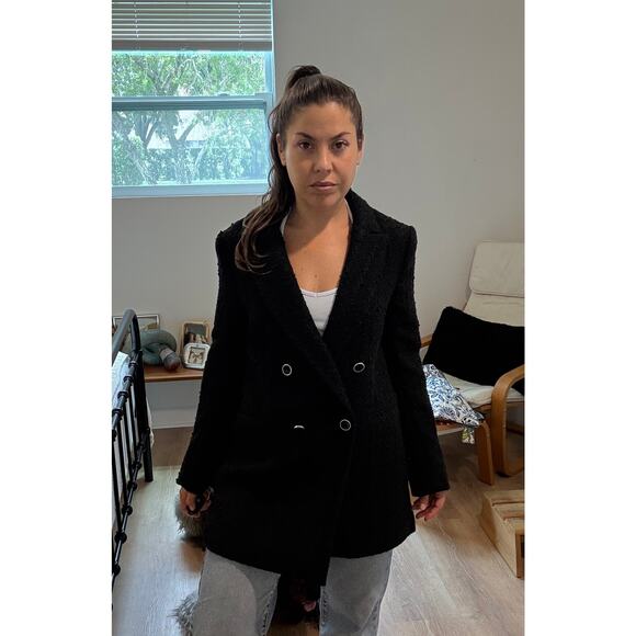 H&M women's Textured Double Breast Black Winter Coat size Sm - Picture 5 of 7